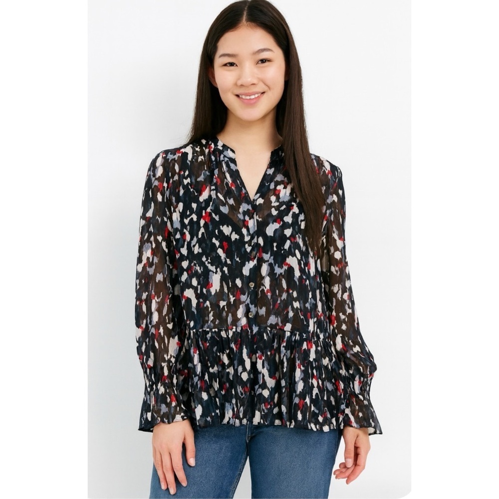 CLUB MONACO | Multicolored Long Bell Sleeve Abstract Print Blouse‎ Top Medium
